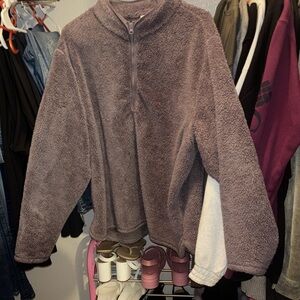 H&M Plush Half-Zip Pullover Sweater in Mauve Gray